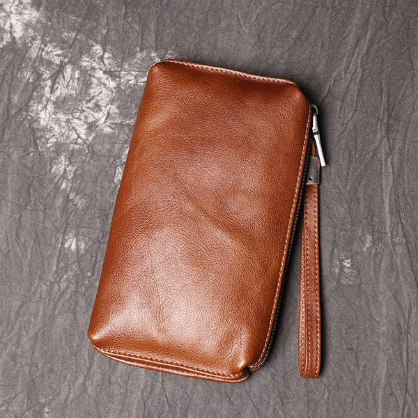 Cool Leather Black Long Wallet for Men Vintage Brown Zipper Clutch Wristlet Wallet for Men
