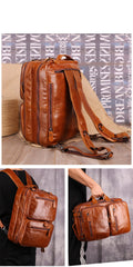 Cool Leather Black Mens Large Brown Travel Backpack 14inch Dark Brown Briefcase Backpack Laptop Backpack for Men - imessengerbags