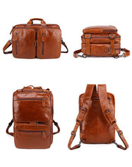 Cool Leather Black Mens Large Brown Travel Backpack 14inch Dark Brown Briefcase Backpack Laptop Backpack for Men - imessengerbags