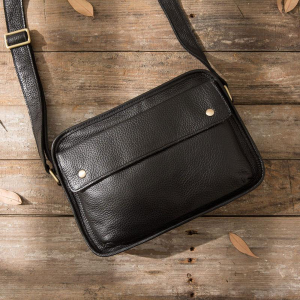 Cool Leather Black Mens Messenger Bag Vintage Shoulder Bag  for Men - imessengerbags