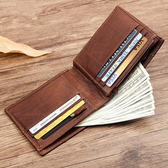 Cool Leather Brown Men's Business Zipper billfold Small Wallet Black Bifold Wallet Card Wallet For Men