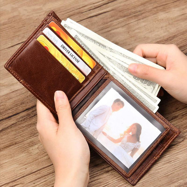 Cool Leather Brown Men's Business Zipper billfold Small Wallet Black Bifold Wallet Card Wallet For Men