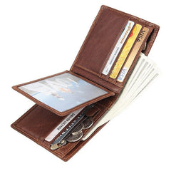 Cool Leather Brown Men's Business Zipper billfold Small Wallet Black Bifold Wallet Card Wallet For Men