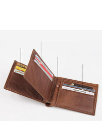 Cool Leather Brown Men's Business Zipper billfold Small Wallet Black Bifold Wallet Card Wallet For Men