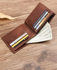 Cool Leather Brown Men's Business Zipper billfold Small Wallet Black Bifold Wallet Card Wallet For Men