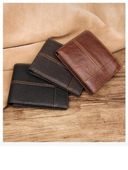 Cool Leather Brown Men's Business Zipper billfold Small Wallet Black Bifold Wallet Card Wallet For Men