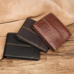 Cool Leather Brown Men's Business Zipper billfold Small Wallet Black Bifold Wallet Card Wallet For Men