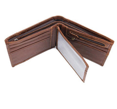 Cool Leather Brown Men's Business Zipper billfold Small Wallet Black Bifold Wallet Card Wallet For Men