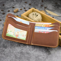 Cool Leather Brown Men's Small Wallet billfold Bifold Wallet Front Pocket Wallet For Men - imessengerbags
