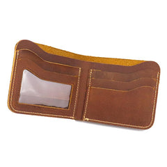 Cool Leather Brown Men's Small Wallet billfold Bifold Wallet Front Pocket Wallet For Men - imessengerbags