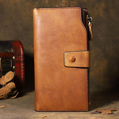 Cool Brown Leather Mens Long Wallet Gray Buckled Long Wallet Bifold Clutch Wallet for Men - imessengerbags