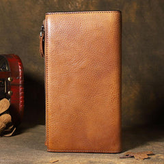 Cool Brown Leather Mens Long Wallet Gray Buckled Long Wallet Bifold Clutch Wallet for Men - imessengerbags