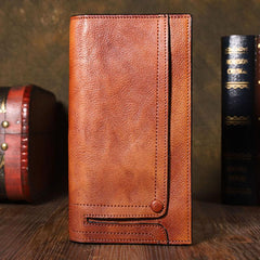 Cool Leather Brown Mens Long Wallet Gray Buckled Long Wallet Bifold Clutch Wallet Card Wallet for Men - imessengerbags