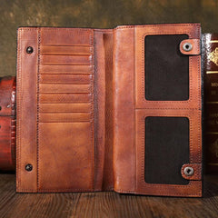Cool Leather Brown Mens Long Wallet Gray Buckled Long Wallet Bifold Clutch Wallet Card Wallet for Men - imessengerbags