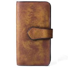 Cool Brown Leather Mens Long Wallet Buckled Long Wallet Trifold Gray Clutch Wallet for Men - imessengerbags