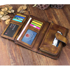 Cool Brown Leather Mens Long Wallet Buckled Long Wallet Trifold Gray Clutch Wallet for Men - imessengerbags