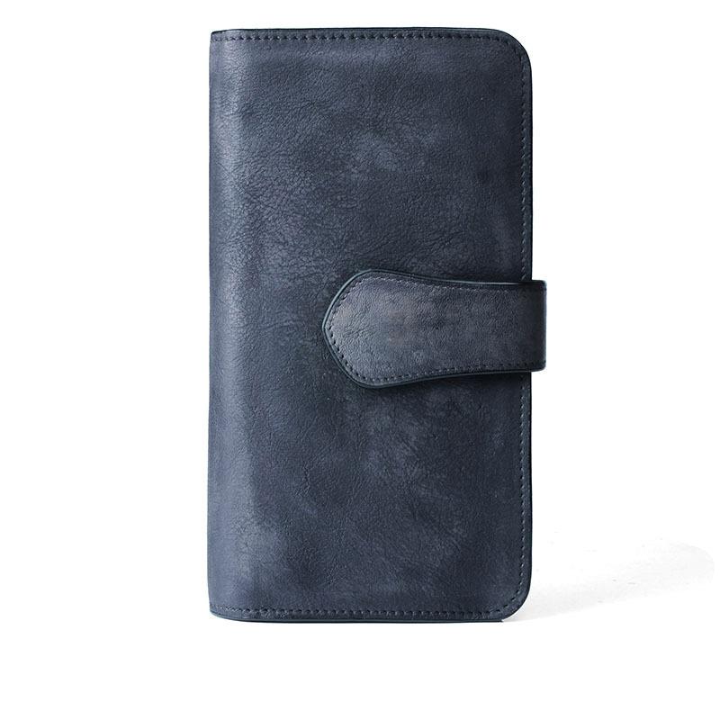 Cool Brown Leather Mens Long Wallet Buckled Long Wallet Trifold Gray Clutch Wallet for Men - imessengerbags