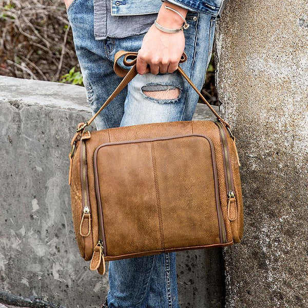 Cool Leather Brown Mens Messenger Bags Vintage Shoulder Bag  for Men