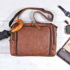 Cool Leather Brown Mens Messenger Bags Vintage Shoulder Bag  for Men