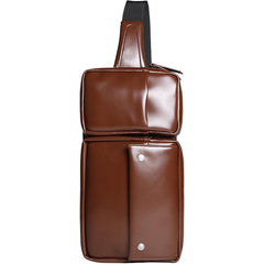 Cool PU Leather Men's Brown One Shoulder Backpack Black Chest Bag Sling Bag For Men - imessengerbags