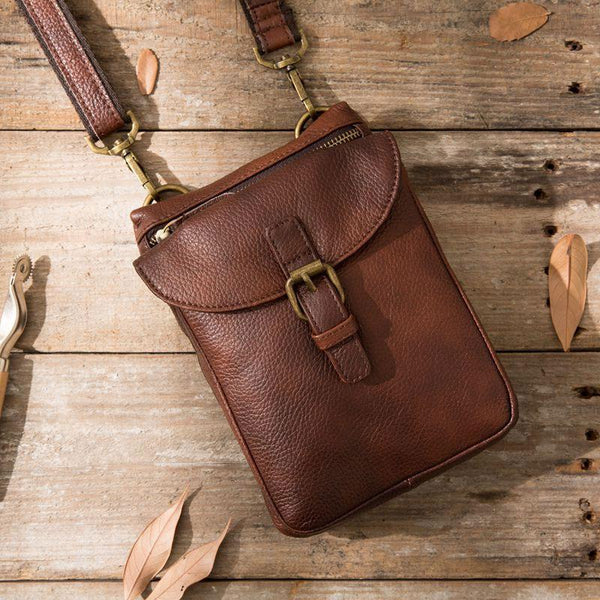 Cool Leather Coffee Belt Pouches Mens Waist Bag Shoulder Bag for Men