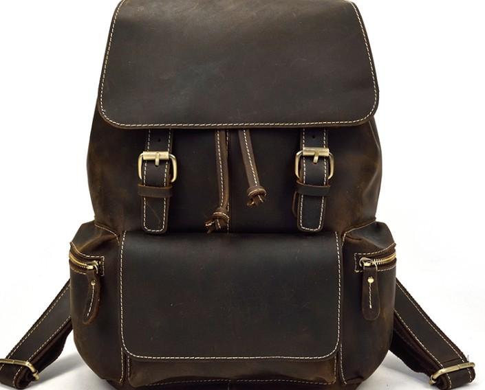 Cool Leather Black Coffee Mens Satchel Backpacks Travel Backpack 14inch Laptop Backpack for Men - imessengerbags