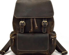Cool Leather Black Coffee Mens Satchel Backpacks Travel Backpack 14inch Laptop Backpack for Men - imessengerbags
