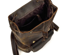 Cool Leather Black Coffee Mens Satchel Backpacks Travel Backpack 14inch Laptop Backpack for Men - imessengerbags
