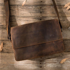 Cool Leather Coffee  Mens Messenger Bags Vintage Shoulder Bags  for Men