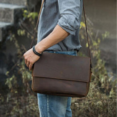 Cool Leather Coffee  Mens Messenger Bags Vintage Shoulder Bags  for Men
