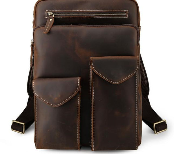 Cool Leather Dark Brown Mens Laptop Backpacks Vintage School Backpack Backpack Bag for Men - imessengerbags