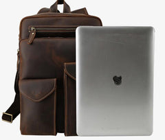 Cool Leather Dark Brown Mens Laptop Backpacks Vintage School Backpack Backpack Bag for Men - imessengerbags