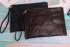 BLACK Coffee MENS LEATHER SLIM ZIPPER CLUTCH WRISTLET PURSE BAG CLUTCH BAG FOR MEN - imessengerbags