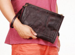 BLACK Coffee MENS LEATHER SLIM ZIPPER CLUTCH WRISTLET PURSE BAG CLUTCH BAG FOR MEN - imessengerbags