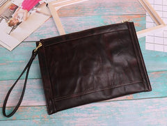 BLACK Coffee MENS LEATHER SLIM ZIPPER CLUTCH WRISTLET PURSE BAG CLUTCH BAG FOR MEN - imessengerbags