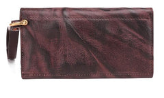 Cool Leather Long Wallet for Men Vintage Trifold Long Wallet Wristlet Wallet