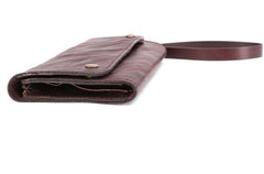 Cool Leather Long Wallet for Men Vintage Trifold Long Wallet Wristlet Wallet