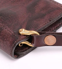 Cool Leather Long Wallet for Men Vintage Trifold Long Wallet Wristlet Wallet