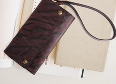 Cool Leather Long Wallet for Men Vintage Trifold Long Wallet Wristlet Wallet