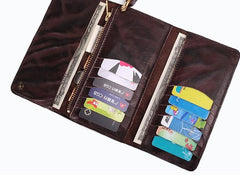 Cool Leather Long Wallet for Men Vintage Trifold Long Wallet Wristlet Wallet
