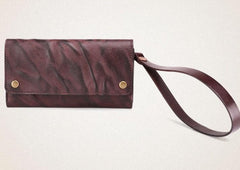 Cool Leather Long Wallet for Men Vintage Trifold Long Wallet Wristlet Wallet