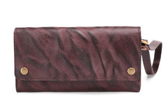 Cool Leather Long Wallet for Men Vintage Trifold Long Wallet Wristlet Wallet