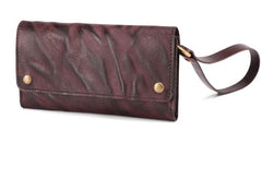 Cool Leather Long Wallet for Men Vintage Trifold Long Wallet Wristlet Wallet