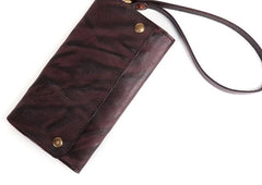 Cool Leather Long Wallet for Men Vintage Trifold Long Wallet Wristlet Wallet