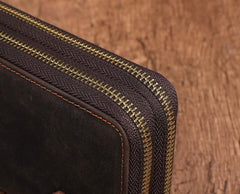 Cool Leather MensLong Wallet Double Zipper Clutch Wallet Wristlet Wallet