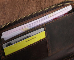 Cool Leather MensLong Wallet Double Zipper Clutch Wallet Wristlet Wallet