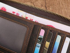 Cool Leather MensLong Wallet Double Zipper Clutch Wallet Wristlet Wallet