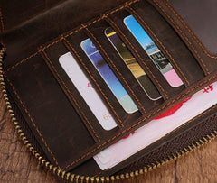 Cool Leather MensLong Wallet Double Zipper Clutch Wallet Wristlet Wallet