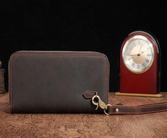 Cool Leather MensLong Wallet Double Zipper Clutch Wallet Wristlet Wallet