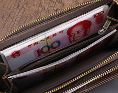 Cool Leather MensLong Wallet Double Zipper Clutch Wallet Wristlet Wallet